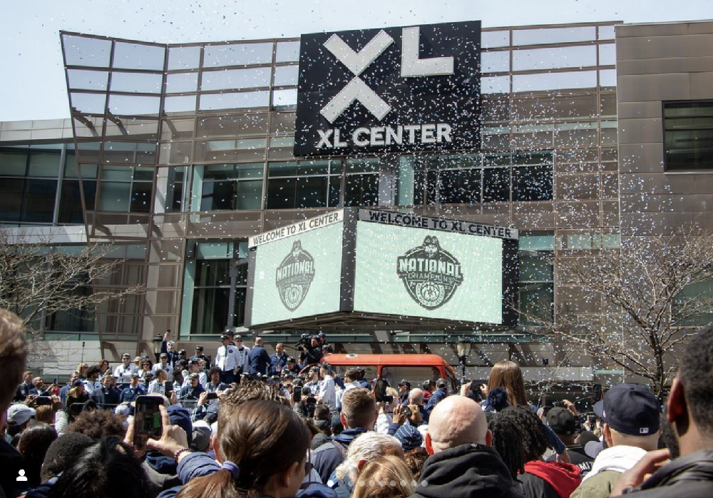 Uconn Men's Basketball  victory parade and rally in Hartford Connecticut April 2023 photo via XL Center 